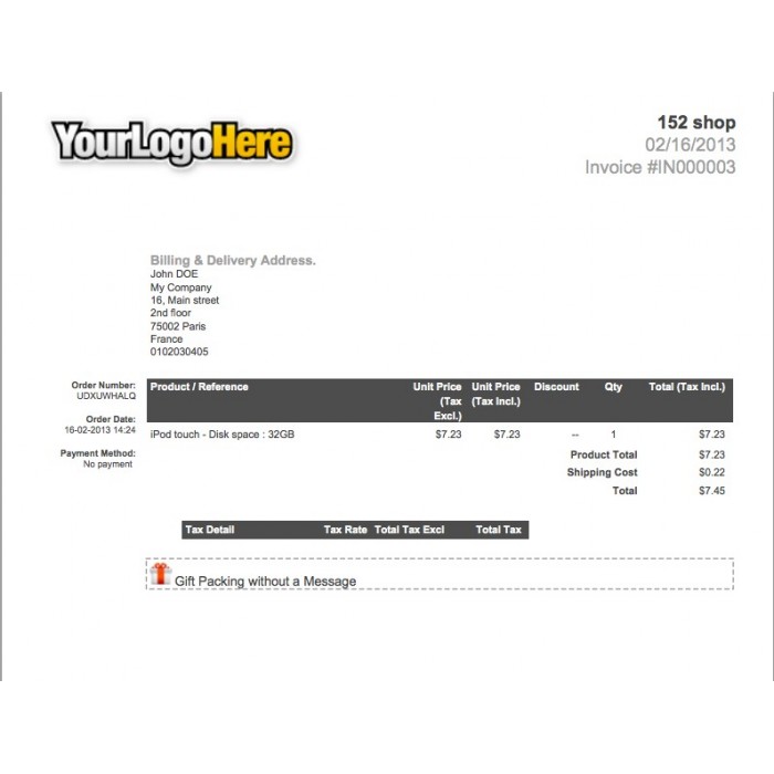 Invoice Gift Message - PrestaShop Addons